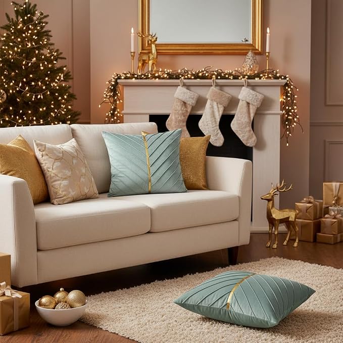 Velvet Throw Pillow Covers 26x26 Pack of 2 Gold Decor Mint Green | Soft Solid Pillow Covers,Modern Luxury Home Decor,for Couch Chair Sofa Bedroom Livingroom,Hidden Zipper,Ideal Gift,Easy Care