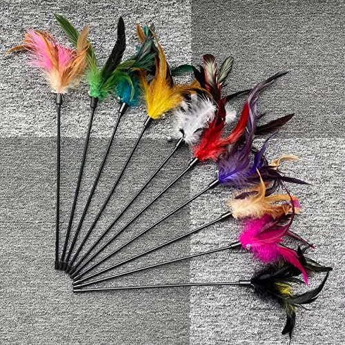 Cat Feather Wand Toys 10-Pack with Bell Indoor Kittens