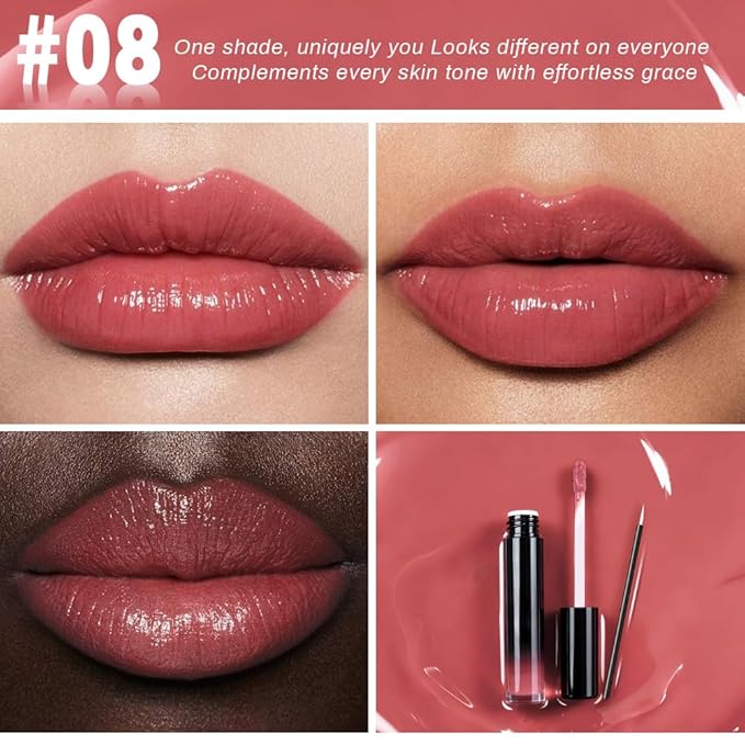 evpct Dirty Pink Shiny Glossy Longwear No-Budge Liquid Lip Color Lipstick Makeup, Highly Pigmented Color Instant Shine, Waterproof Long Lasting Lipstick for Women, Lip Stain Gloss with Lip Liner Brush