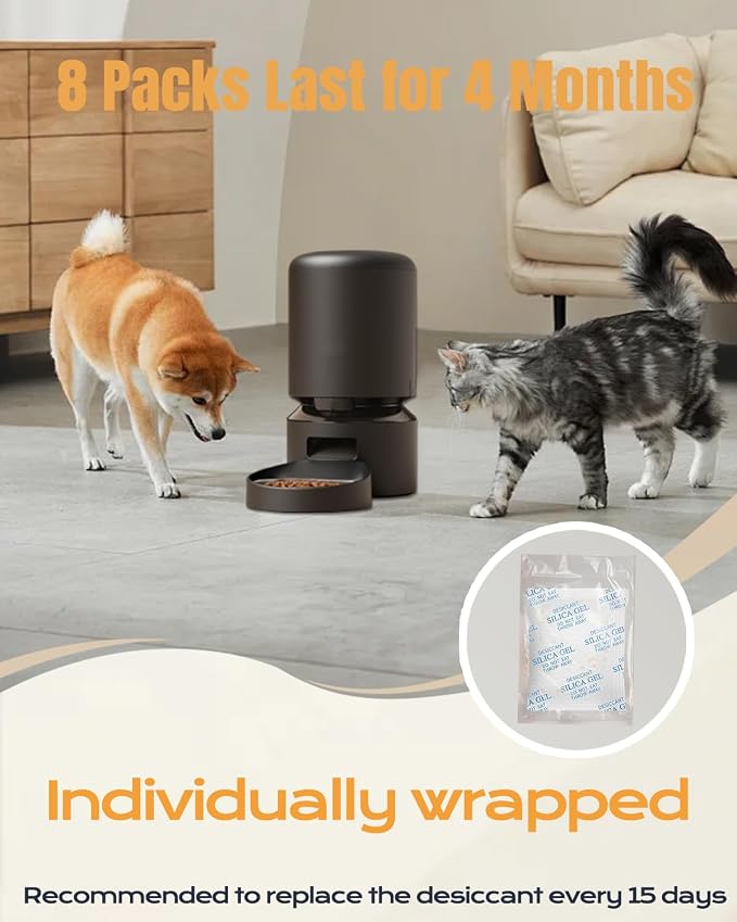 8 Pack Pet Food Desiccant Bag with Color Indicating for Automatic Cat Dog Feeder, Desiccant Packs Replacement Compatible with Petlibro, Keep Food Dry & Fresh(Individually Packaged)