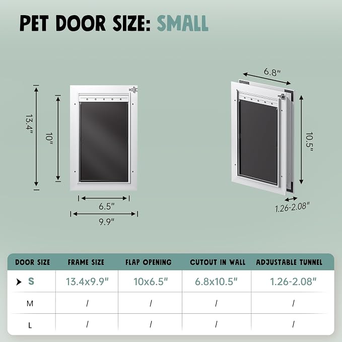 3-Flap Small Cat Door for Door, All Aluminum Doggy Door for Exterior | Insulated Flap, Thermal Insulation, Energy Efficient, Durable Rust Resistant, Closing Panel, Safety Locks, Pets Up to 22lb