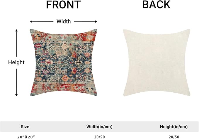 Boho Pillow Covers 20x20 Inch Set of 2,Navy Blue Burnt Orange Ethnic Design Throw Pillows Case,Carpet Pattern Outdoor Decorative Square Linen Farmhouse Decor Cushion Covers for Home Sofa Bed Couch
