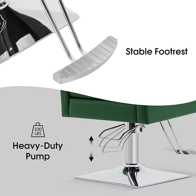 BarberPub Classic Salon Chair for Hair Stylist,Hydraulic Barber Styling Chair,Beauty Salon Spa Equipment 8818 (Green)