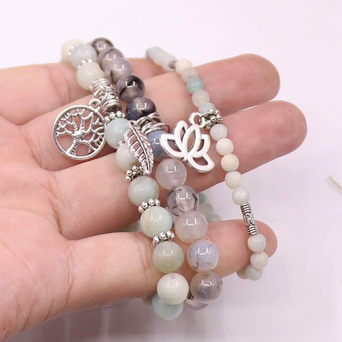 UEUC Tree of Life Yoga Healing Stone Bracelets,Multilayer Lotus Chakra Stone Reiki Bracelet Sets,Anxiety Crystal Natural Stone,for Women Stress Relief