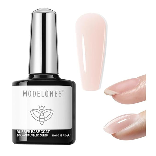 modelones Builder Rubber Gel Base Coat for Nails, Neutral Warm Nude Rubber Base Gel Nail Polish for Strengthen Apex Building Extension Protect Weak Nails Long Last U V Manicure Gift for Women