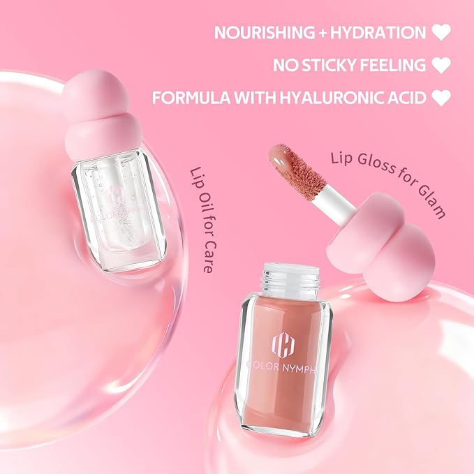 Color Nymph Lip Oil + Lip Gloss Duo, Moisturizing Lip Treatment & Shiny Lip Color, Gentle for Sensitive Dry Lips, Long-Lasting Gloss, #03 Beaver