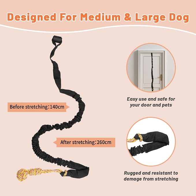 Interactive Dog Bungee Toy Rope Tug War for Pitbull Small Medium Large Dogs, Indoor/Outdoor Tree Hanging Toy for Exercise Solo Play,Spring Pole Interactive Toys with 3 Chew Rope