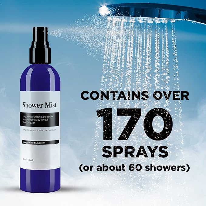 Eucalyptus and Lavender Daily Shower Spray – 4 fl oz | Naturally Made Essential Oil Shower Steamer for Sinus, Stress & Congestion Relief | Spa Mist, Aromatherapy, Room Scents - Enhances Mood (White)