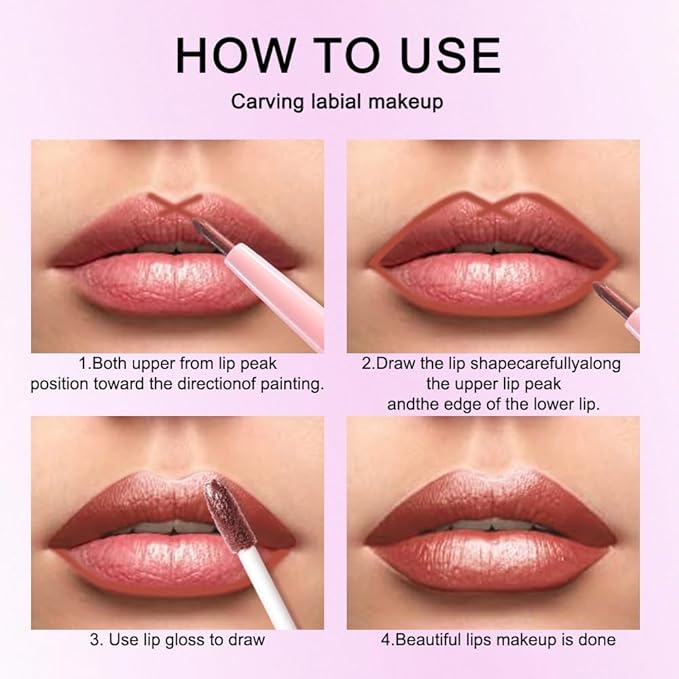 evpct Copper Metallic Glitter Lip Liner and Lipstick Combo Lip Gloss Stain Set Makeup for Women Long Lasting Waterproof 24, Bronze Gold Mocha Metallic Shimmer Frosted Iridescent Glossy Liquid Lipstick