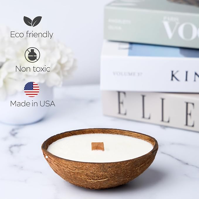 – Scented Candles Clearance | Coconut Shell Soy Wax Candle with Wooden Wick | Candles for Home Décor | Gift Idea for Women (1, Caramel Island)