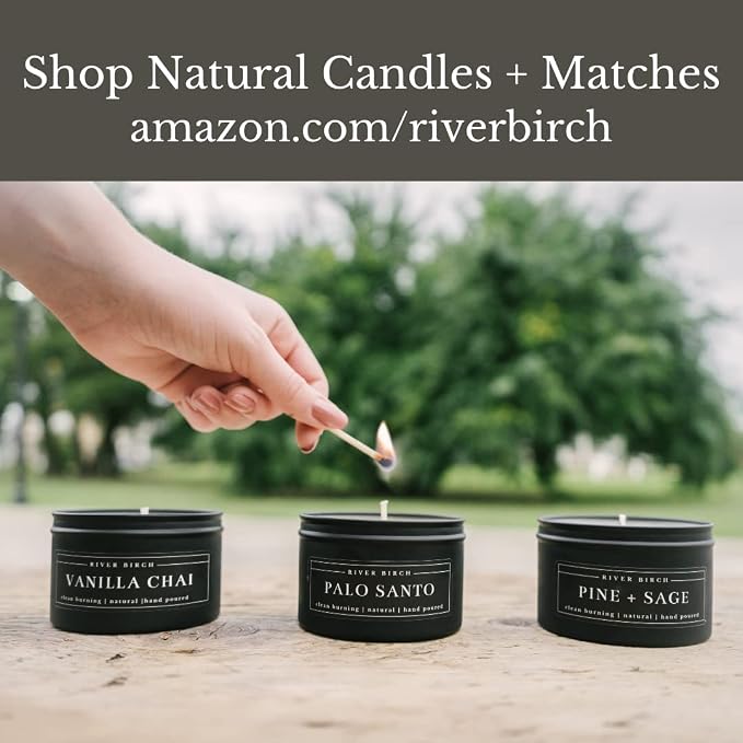 River Birch Premium, All-Natural, Non-Toxic Soy Candle | Palo Santo Scented | 8 oz. Black Matte Tin Travel Candle | Cozy Relaxing Gifts for Home