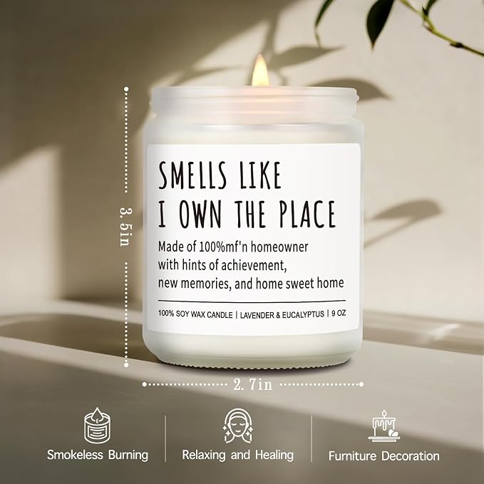 Smells Like I Own The Place Candle Gifts for New Homeowner, Funny House Warming Gift for New Home Women Men Couple, House Warming Candle for New Home, First Apartment Essentials candles-72