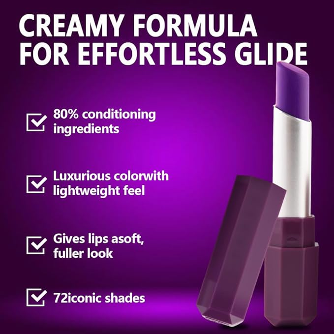 Lavender Purple Matte Creamy Lipstick for Women, Longwear Lip Gloss Face Paint Stick, Lip Stick Stain Long Lasting Waterproof Easy Application Full Coverage Velvet Gloss for Party Halloween Makeup 12