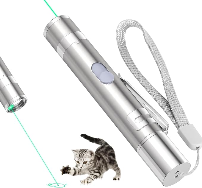 Waputne Cat Toy, Green Light, Rechargeable, 3 Light Modes, 5 Fun Patterns | Interactive Chase Toy; Automatic Training & Exercise Fun; Kitten Toy for Indoor Cats & Dogs