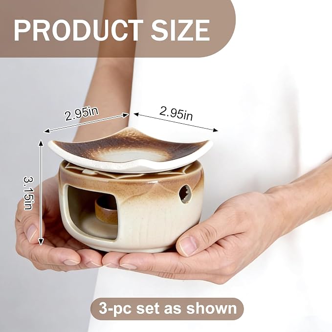 Handmade Ceramic Aromatherapy Diffuser | Herb Burner & Candle Wax Warmer with Tealight Holder, Home Fragrance Accessories forRelaxation & Meditation（3.15*2.95*2.95）