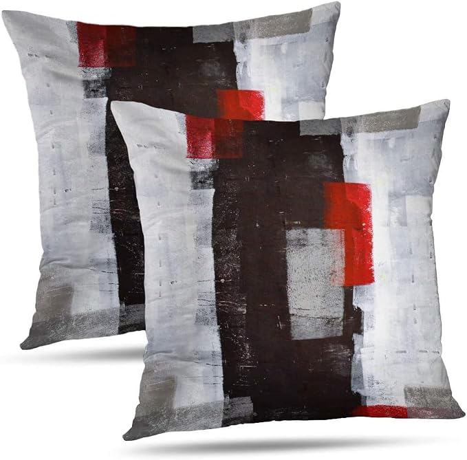 Throw Pillow Covers for Couch, 26x26 Inch, 2 Pack, Red Grey | Decorative Throw Pillow Covers Cushion Covers for Couch Bedroom Sofa Living Room