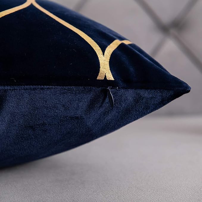 Gold Velvet Throw Pillow Covers Navy: 2 Pack 12x20 Inch Rectangular Decorative Pillow Cases for Bedroom Sofa Couch Living Room