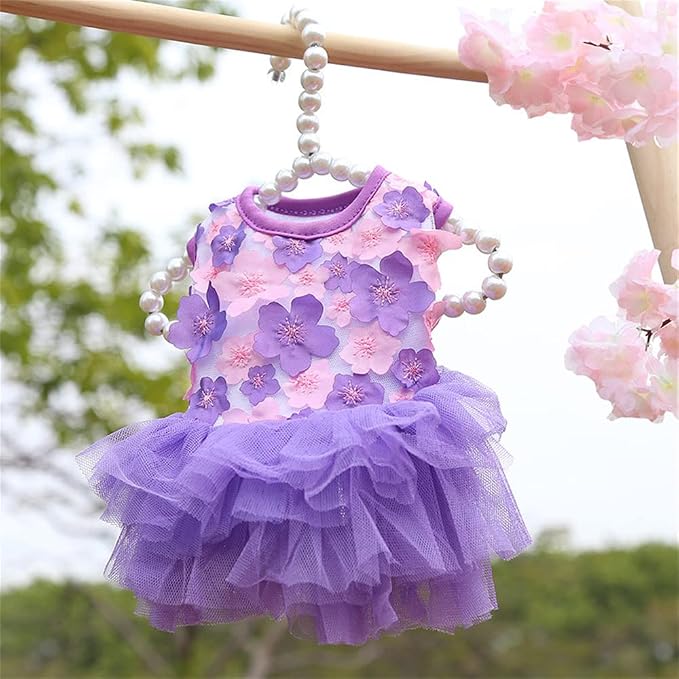 Dog Dresses, Fashion Pet Dog Clothes, Striped Mesh Puppy Dogs Princess Dresses (Purple/Pink(4pack), X-Small)
