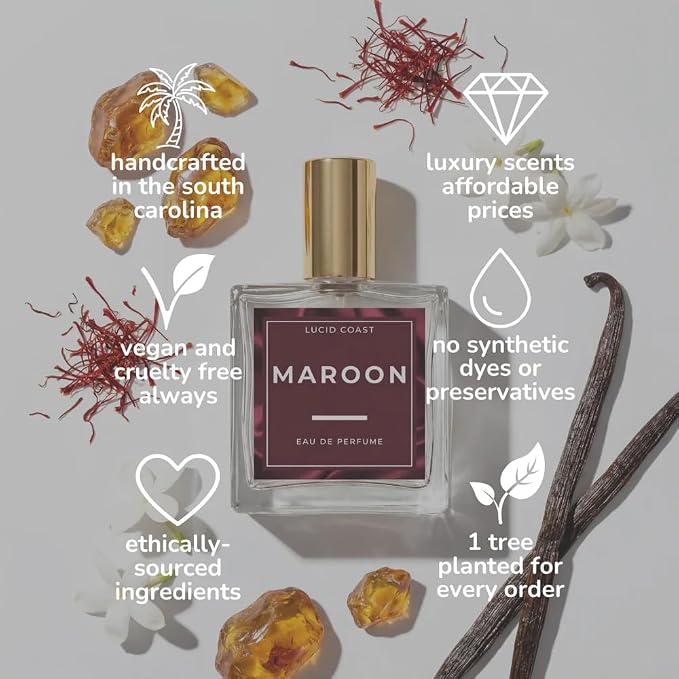 Maroon – Pink Peppercorn + Jasmine – Inspired by Amber Rouge Thomson Carter – Long Lasting Perfume for Women – Notes of Cedarwood & Amber – Clean, Vegan & Cruelty Free