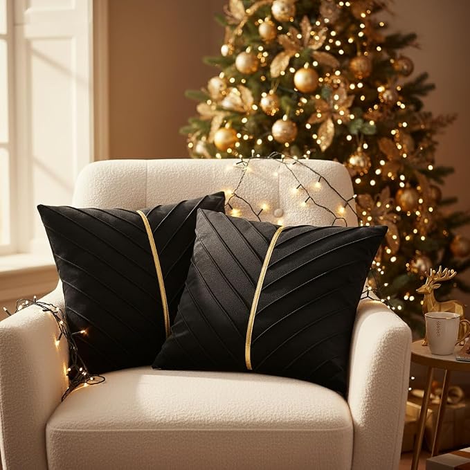 Velvet Throw Pillow Covers 22x22 inch Pack of 2 Gold Decor Black | Soft Solid Pillow Covers,Modern Luxury Home Decor,for Couch Chair Sofa Bedroom Livingroom,Hidden Zipper,Ideal Gift,Easy Care