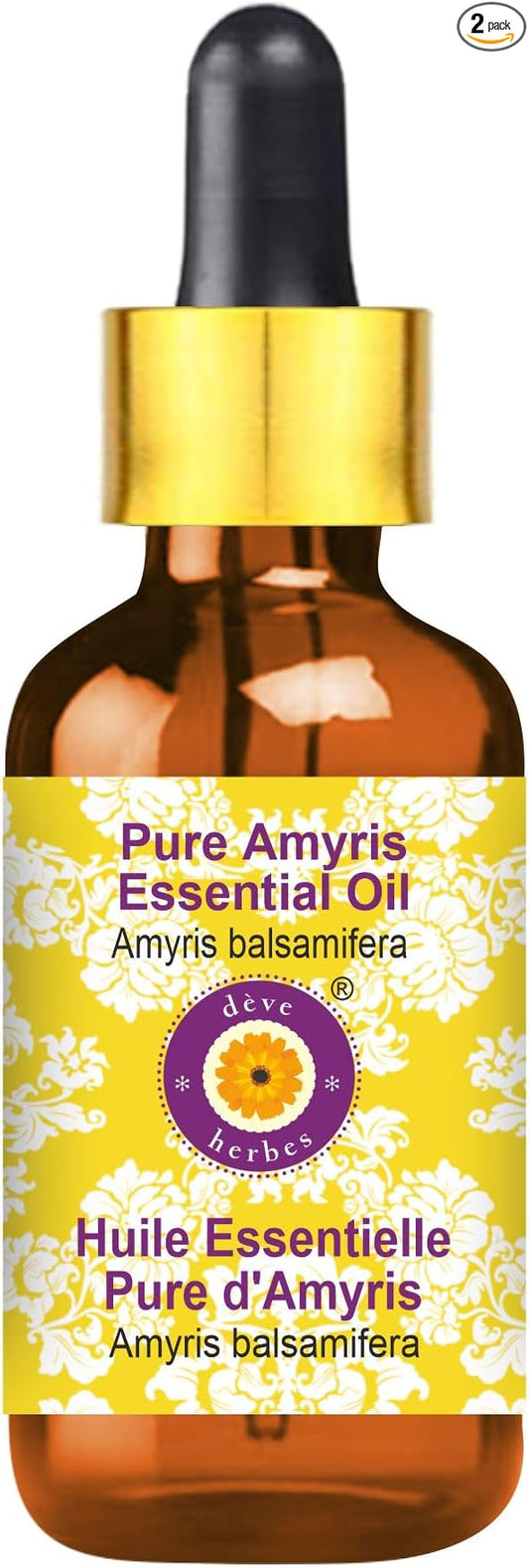 Deve Herbes Pure Amyris Essential Oil (Amyris balsamifera) with Glass Dropper Steam Distilled 100ml (3.38 oz)