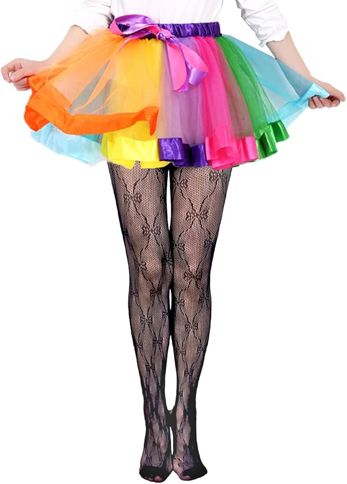 Girls Fishnet Stockings for Princess Dress High Waist Mesh Tights Cute Pattern Knit Socks