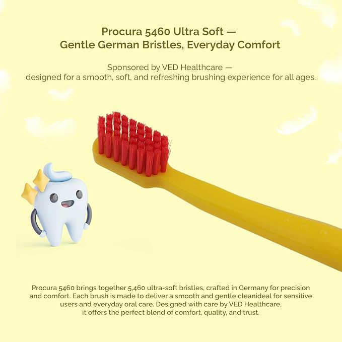 Ved ProCura Ultra Soft Toothbrush – Gentle Manual Toothbrush for Adults with 5,460 Super Soft Bristles for Sensitive Teeth and Gums (Yellow)