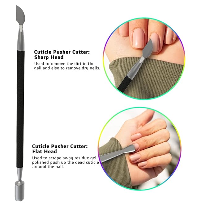 GREEN ESTETICA Professional Cuticle Trimmer with Cuticle Pusher Nail Cuticle Remover Nipper Silver Stainless Steel Sharp Blades Manicure Tools with Double Spring Nail Care Pedicure (Pack 2 - Black)