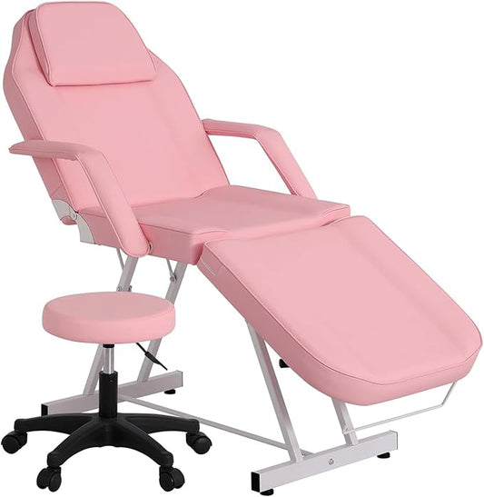 Multipurpose 3-Section Spa Massage Table with Hydraulic Stool, 73-inch Adjustable Tattoo Chair Esthetician Lash Bed with Removable Headrest, Salon Chair Facial Bed for Beauty Barber Massage Equipment