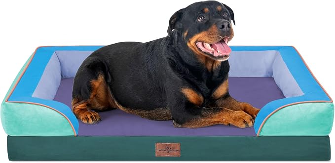 Comfort Expression Orthopedic Dog Bed for Extra Large Dogs with Bolster | Waterproof Dog Couch Bed with Washable Cover & Non-Slip Bottom, Supportive Egg Crate Foam XL Pet Bed, 45x35 Inch