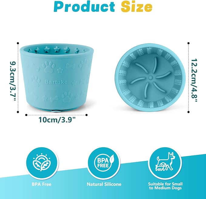 Dog Slow Feeder Lick Bowl, Silicone Dog Bowl with Strong Suction, Cyan