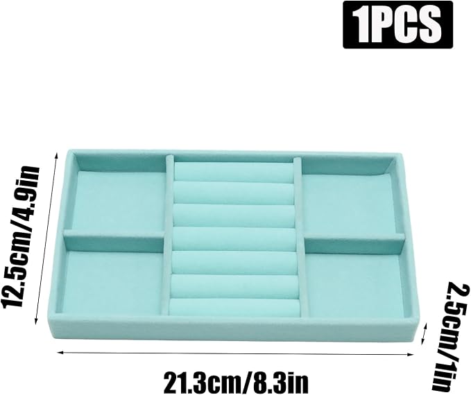 Velvet Jewelry Trays for Drawers, Blue 3-in-1 | Stackable Jewelry Drawer Organizer, Ring Earring Necklace Bracelet Holder Organizer Storage Tray with Removable Dividers