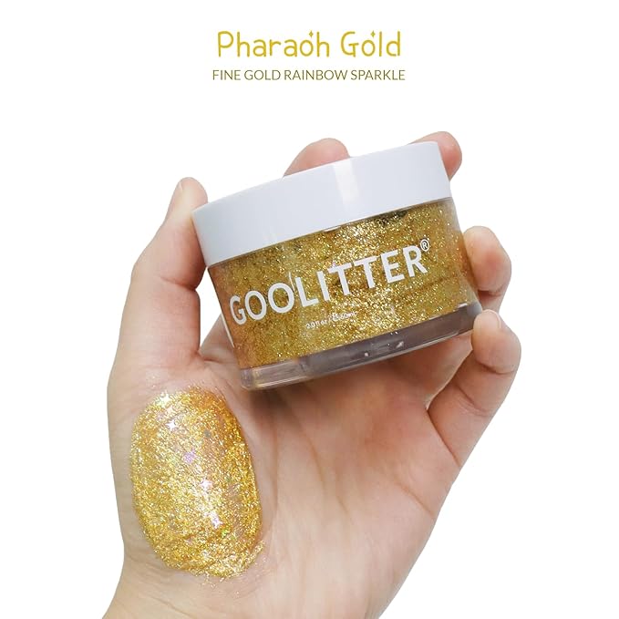 Face, Body & Hair Holographic Gold Glitter Gel [Pharaoh Gold] 2oz (60mL) | Fine | K-Beauty | Halloween, Festival, EDM, Rave, Party, Concert, Costume Makeup | Vegan, Cruelty Free