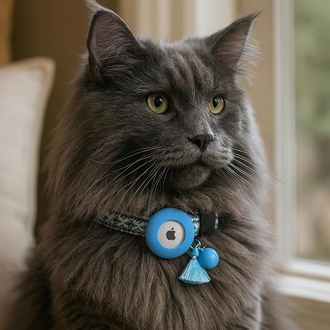 Cat Collar with AirTag Holder – Breakaway Lightweight Woven Cat Collar, Adjustable with Bell for Cats & Kittens (Ocean Voyage Set) | Amazegoods