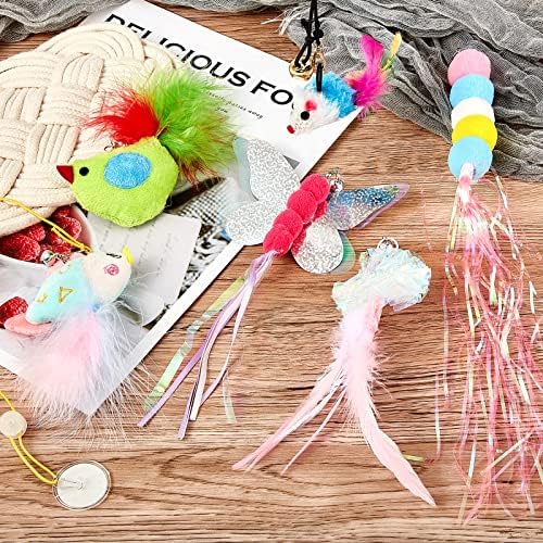 8 Pcs Doorway Cat Toys Indoor Feather Cat Toys Door Hanger Cat Toys Interactive Hanging Cat Toys Dragonfly Little Mouse Toys Retractable Cat Teaser Toys Kitten Toys for Play, 6 Styles (Vibrant Style)