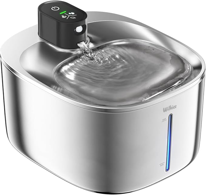 Cat Water Fountain Stainless Steel, 138fl.oz / 4.1L Cordless Cat Fountain | Wireless Pet Fountain; 4000mAh Battery; Indoor; Triple Water Modes; 25 dB Ultra-Quiet