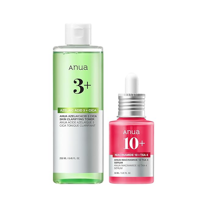 Anua Redness Care Duo, Azelaic Acid 3 CICA Skin Clarifying Toner & Niacinamide 10% + TXA 4% Serum, Dark Spot Care for Sensitive, Acne-Prone Skin, Korean Skincare