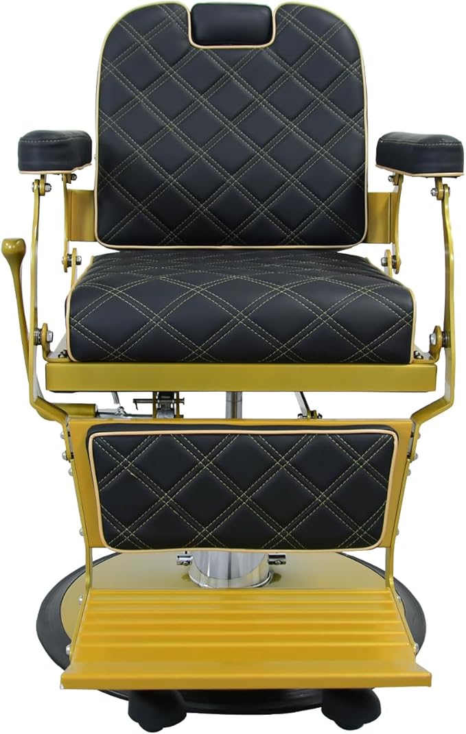 Heavy Duty Vintage Barber Chair，Hydraulic Salon Chair with Headrest for Hairdressers Heavy Tattoo Shampoo Beauty Salon Equipment(Golden)