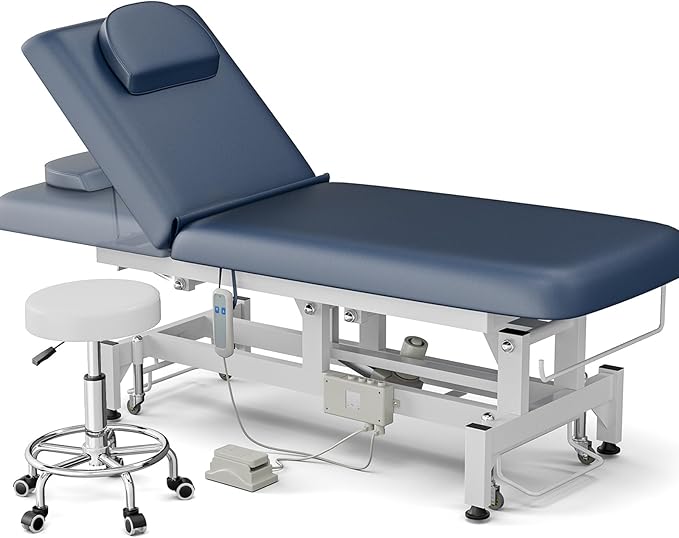 Icoget Electric Massage Table with Hand & Foot Controls, Adjustable Lift Facial Bed for Esthetician, Salon Waxing, Spa Treatments & Therapy Use, Blue
