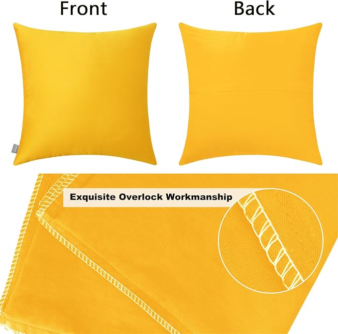 4-Pack Cotton Comfortable Solid Decorative Throw Pillow Case Square Cushion Cover Pillowcase (Cover Only,No Insert)(20x20inch/50x50cm, Yellow)