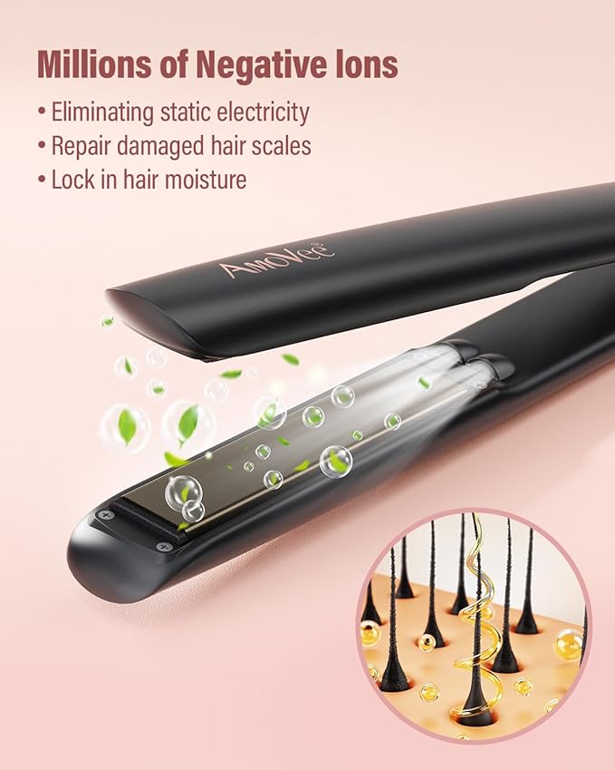 Hair Straightening Irons, Hair Straightener and Curler 2 in 1, 15s Fast Heating Hair Iron Straightener, Dual Voltage Ceramic Flat Iron Creates Silky Hair Instantly