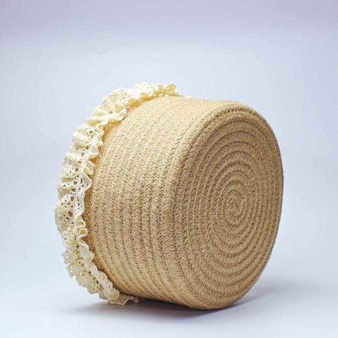 Yimi's Dream Basket for Gifts, Small Cute Decorative Jute Baskets for Baby | Cute Round Mini Basket for Easter, Birthdays, Baby Gifts, Wedding Favors, Shelves, Nursery, Home Decor( Brown, 8"x 8"x 5")