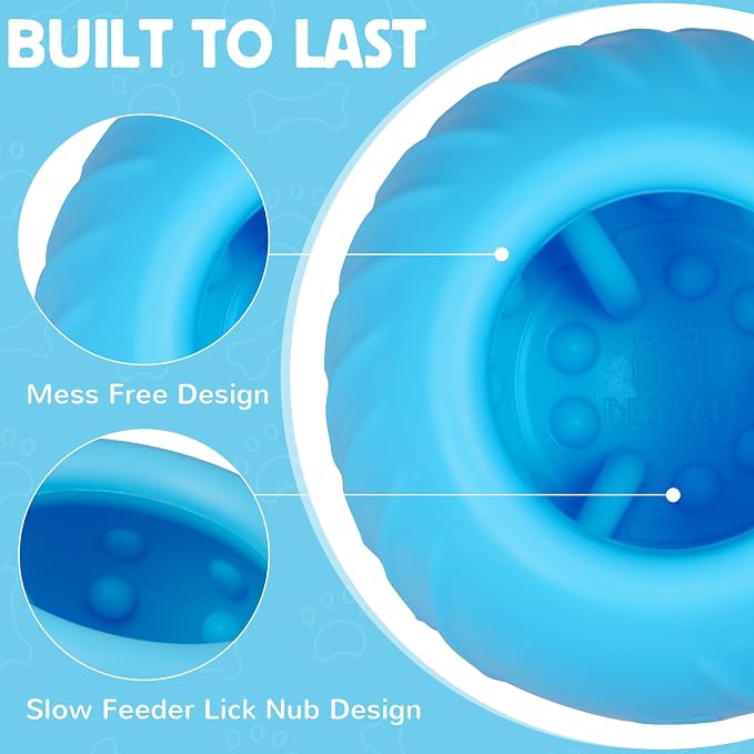 Long-Lasting Dog Lick Toy, Wobbly Dog Enrichment Lick Bowl to Keep Dogs Busy, Interactive Stuffable Dog Treat Feeder for Boredom, Silicone Treat Dispensing Chew Toy(Light Blue,S)