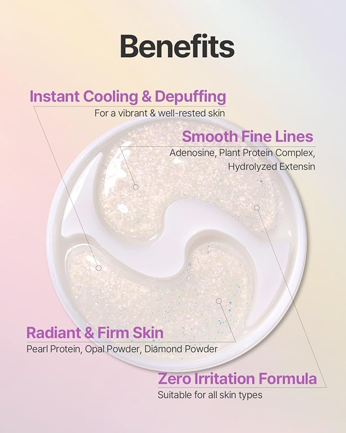 Petitfee Aura Quartz Eye Mask Pure Opal 40 pcs (20 pairs) - Rejuvenating Hydrogel Eye Patch for Puffy Eye Bags, Cooling, Depuffing, Under Eye Elasticity, Reduces Fine Lines for Firming Eye Area