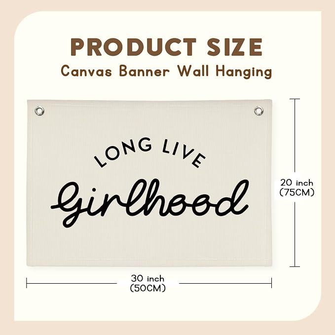 Girl Room Decor Long Live Girlhood Linen Banner Hanging Flag Retro Banner for Nursery Playroom Wall Decor for Kids Bedroom Decorations,Baby shower gifts 30x20(Black Letter)
