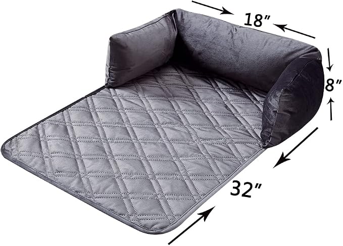 Brilliant Sunshine Grey Velvet Dog Sofa Slipcover, Small | Calming Pet Couch Bed with Removable & Washable Cover, Funiture Protector & Bed Mat for Dogs, Pets, Cats, 18"×32"×8"