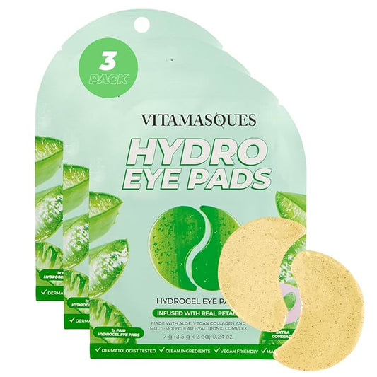 Vitamasques Hydrogel Eye Pads - Infused with Real Petals, Under Eye Mask, Birthday Gifts For Women, Reduce Dark Circles, Puffy Eyes, Undereye Bags, Wrinkles - Under Eye Patches (Pack of 3)