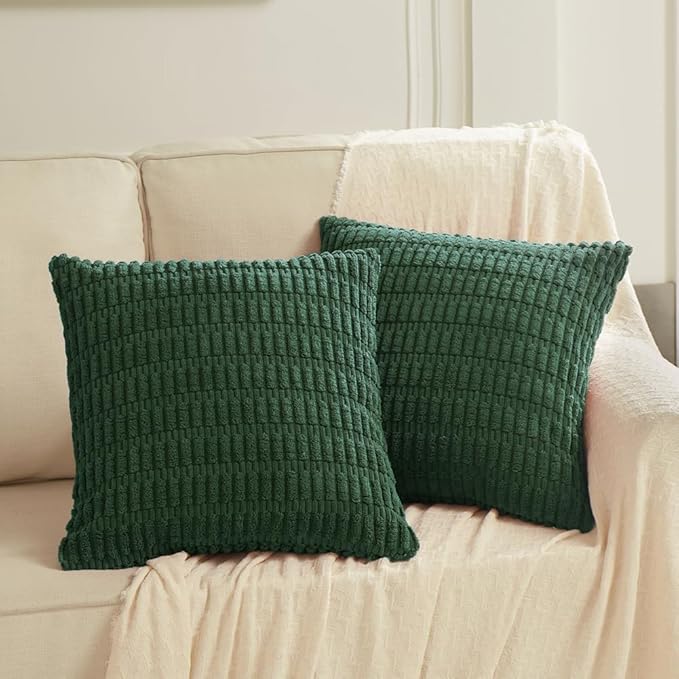 Fancy Homi 4 Packs Decorative Throw Pillow Covers for Living Room Couch Bed, Modern Farmhouse Boho Home Décor Accent Cushion Case, 18" x 18", Dark Green