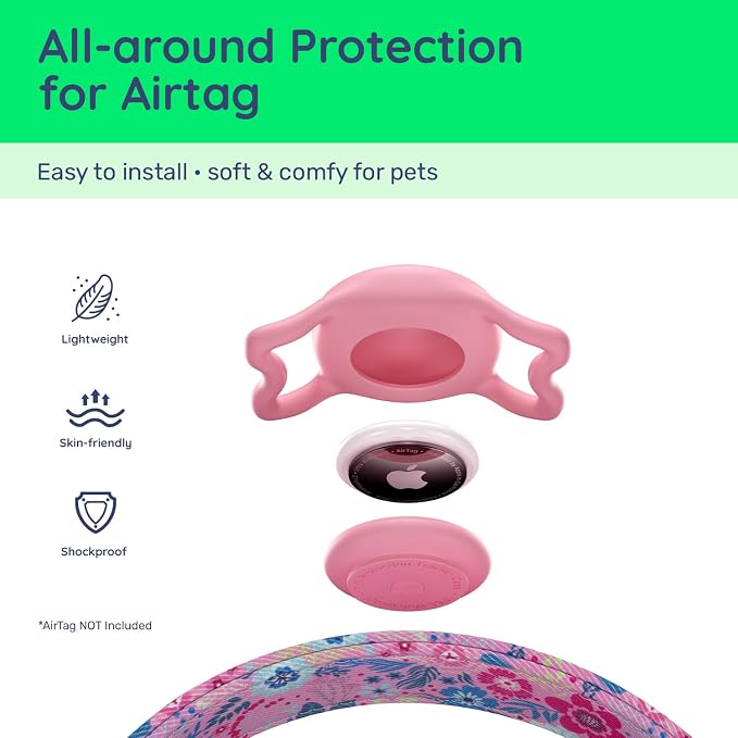 Airtag Dog Collar,with Waterproof airtag Holder，Original Stylish Cute Pattern Design.QR Code ID Buckle，Comfortable Soft Cotton for Small Medium Large Dogs