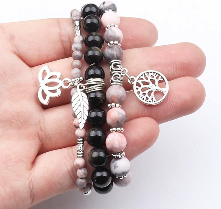 UEUC Tree of Life Yoga Healing Stone Bracelets,Multilayer Lotus Chakra Stone Reiki Bracelet Sets,Anxiety Crystal Natural Stone,for Women Stress Relief